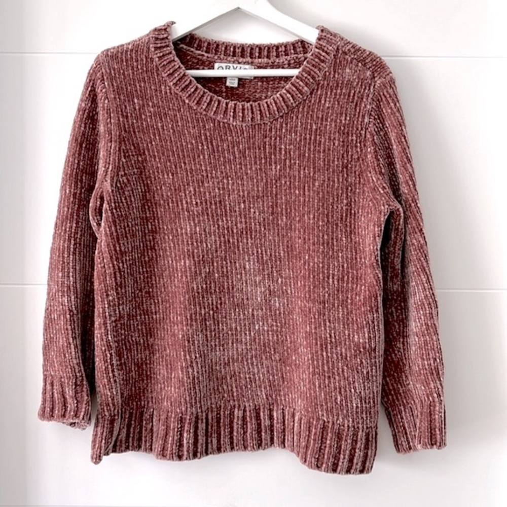 Women's ORVIS Mauve Dusty Pink Crew Neck Long Sleeve Chenille Sweater S